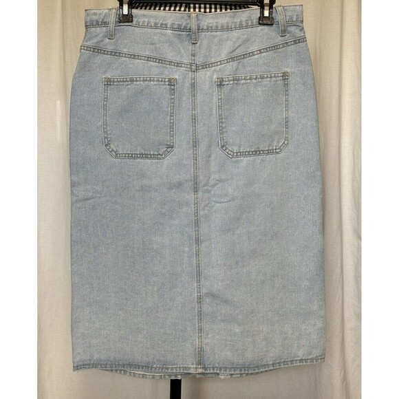 Happily Grey Button Midi Denim Skirt Patch Pockets Size 11 / 29 NWT! - Picture 2 of 6